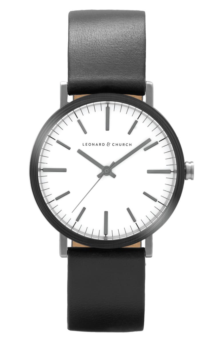 Leonard & Church Thompson Leather Strap Watch, 40mm, Main, color,