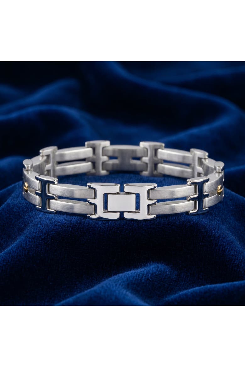 Men's Polished Steel Dark Gold Two Tone Flexible 7.5mm Link  8 " Bracelet, Alternate, color, Stainless Steel