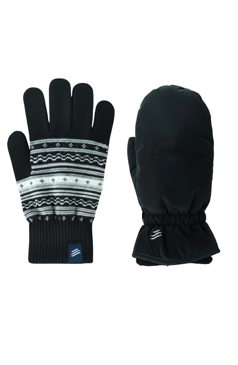 United By Blue The Extreme Weather 2-pack waterproof plush lined mitten and knit glove 2-pack, Main, color, Black