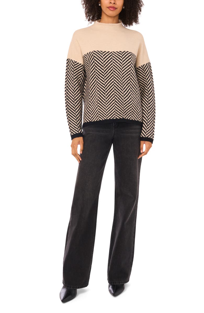 Halogen<sup>®</sup> Herringbone Mock Neck Cotton Blend Sweater, Alternate, color, New Biscotti