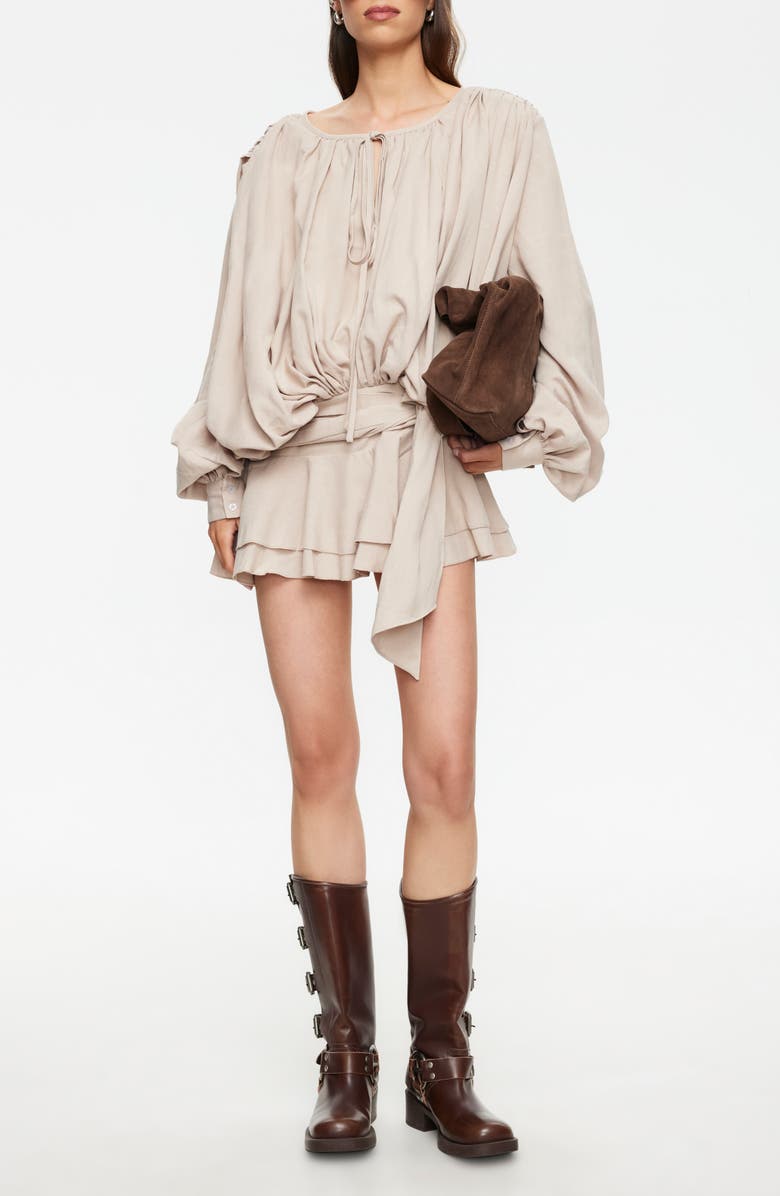 LIONESS Elements Pleated Long Sleeve Minidress, Main, color, Beige