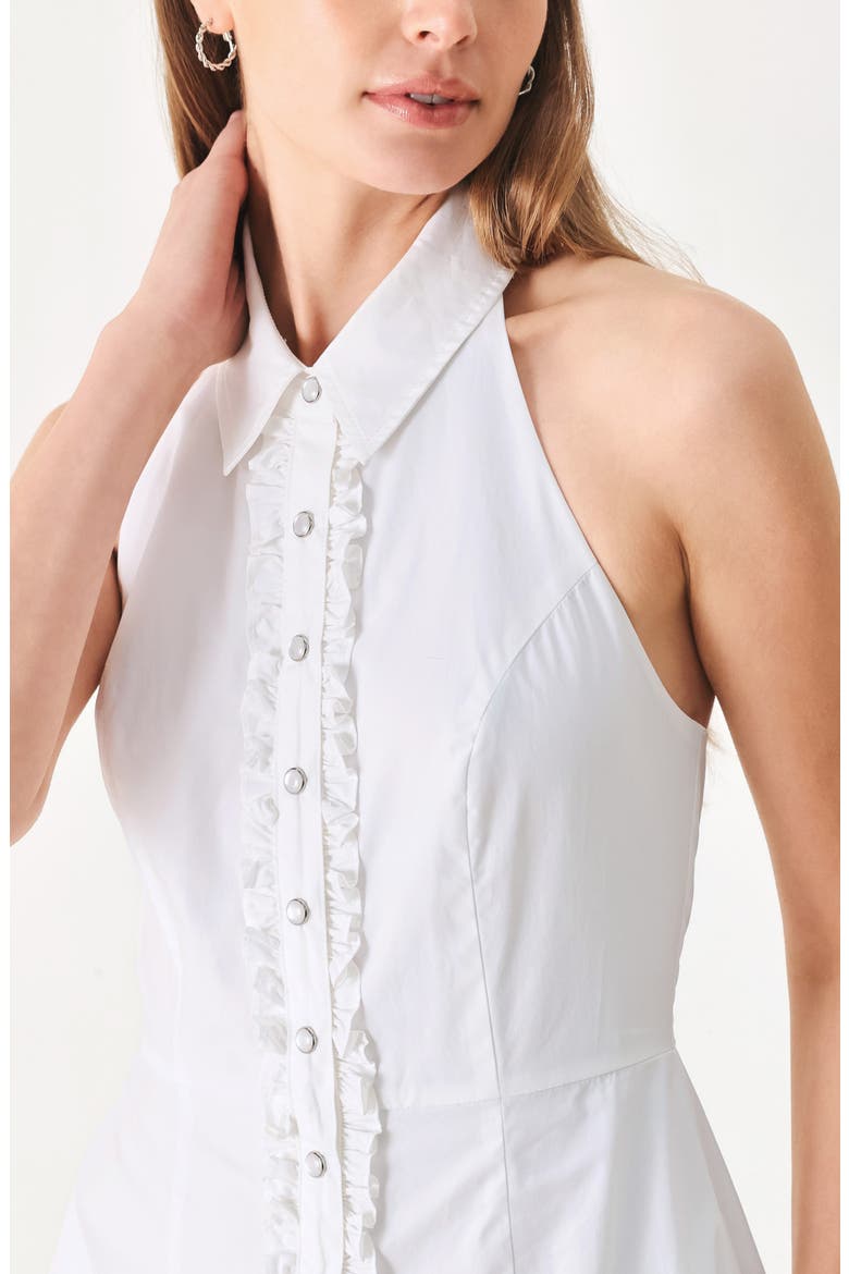 Ruffle Trim Halter Neck Midi Shirtdress, Alternate, color, WHITE
