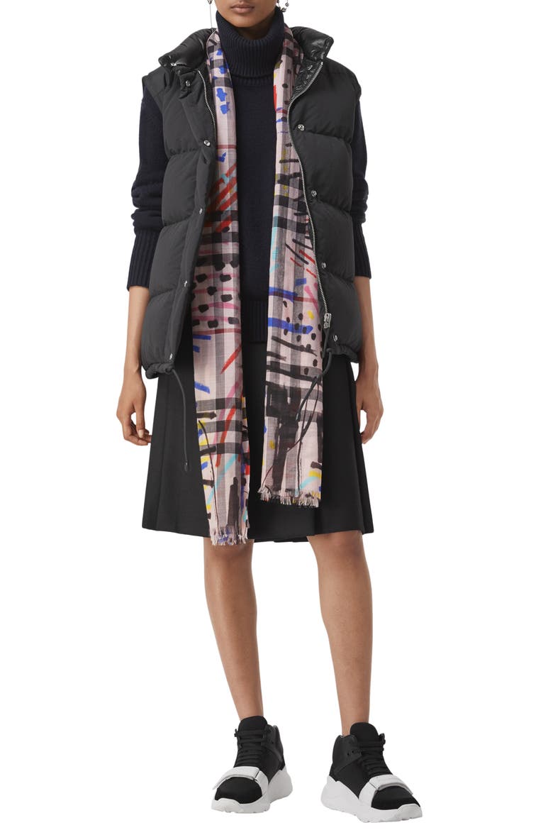 Graffiti Check Print Wool & Silk Scarf, Alternate, color, ROSE PINK