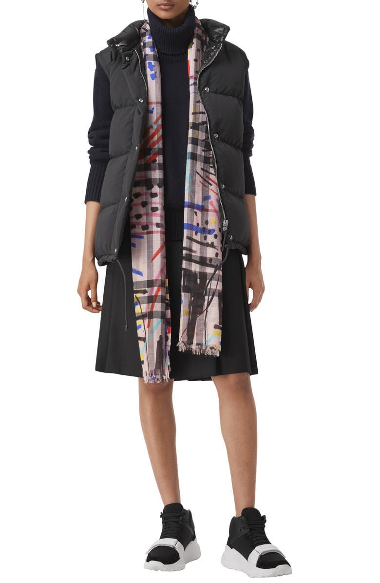 Burberry Graffiti Check Print Wool & Silk Scarf, Alternate, color, 