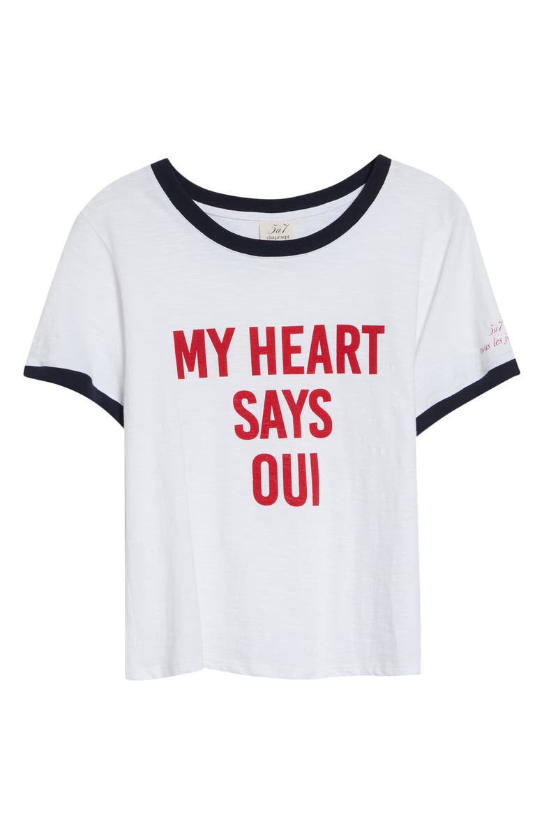 Cinq à Sept My Heart Says Oui Shrunken Cotton Graphic T-Shirt, Main, color, White Multi