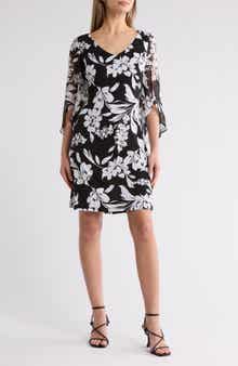 Connected Apparel Floral Chiffon Sleeve A-Line Dress