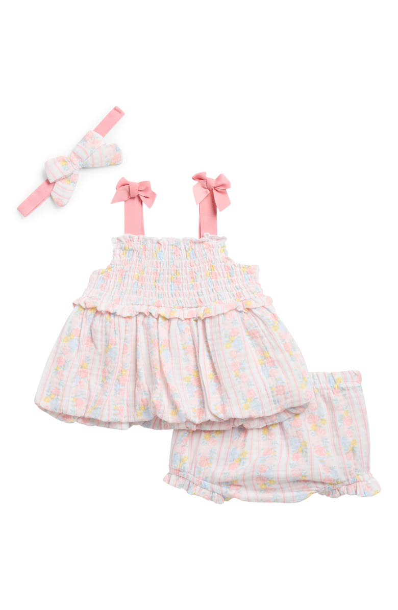 Nicole Miller Wallpaper Floral Dress, Bloomers & Headband Set, Main, color, Powder Pink
