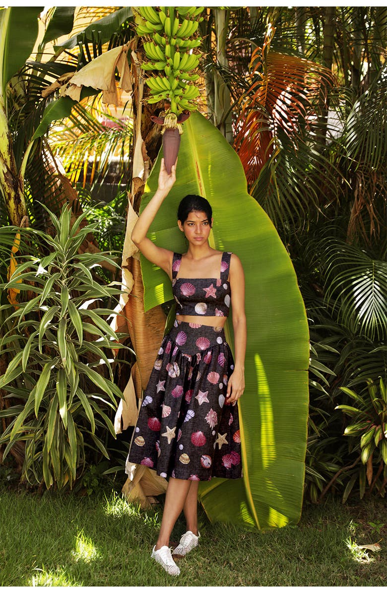 NO PISE LA GRAMA Sotavento Midi Skirt, Alternate, color, Conchitas Black Print