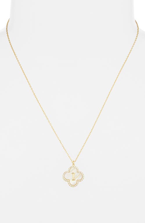 Argento Vivo Sterling Silver Clover Mother-of-pearl Initial Pendant Necklace In Gold