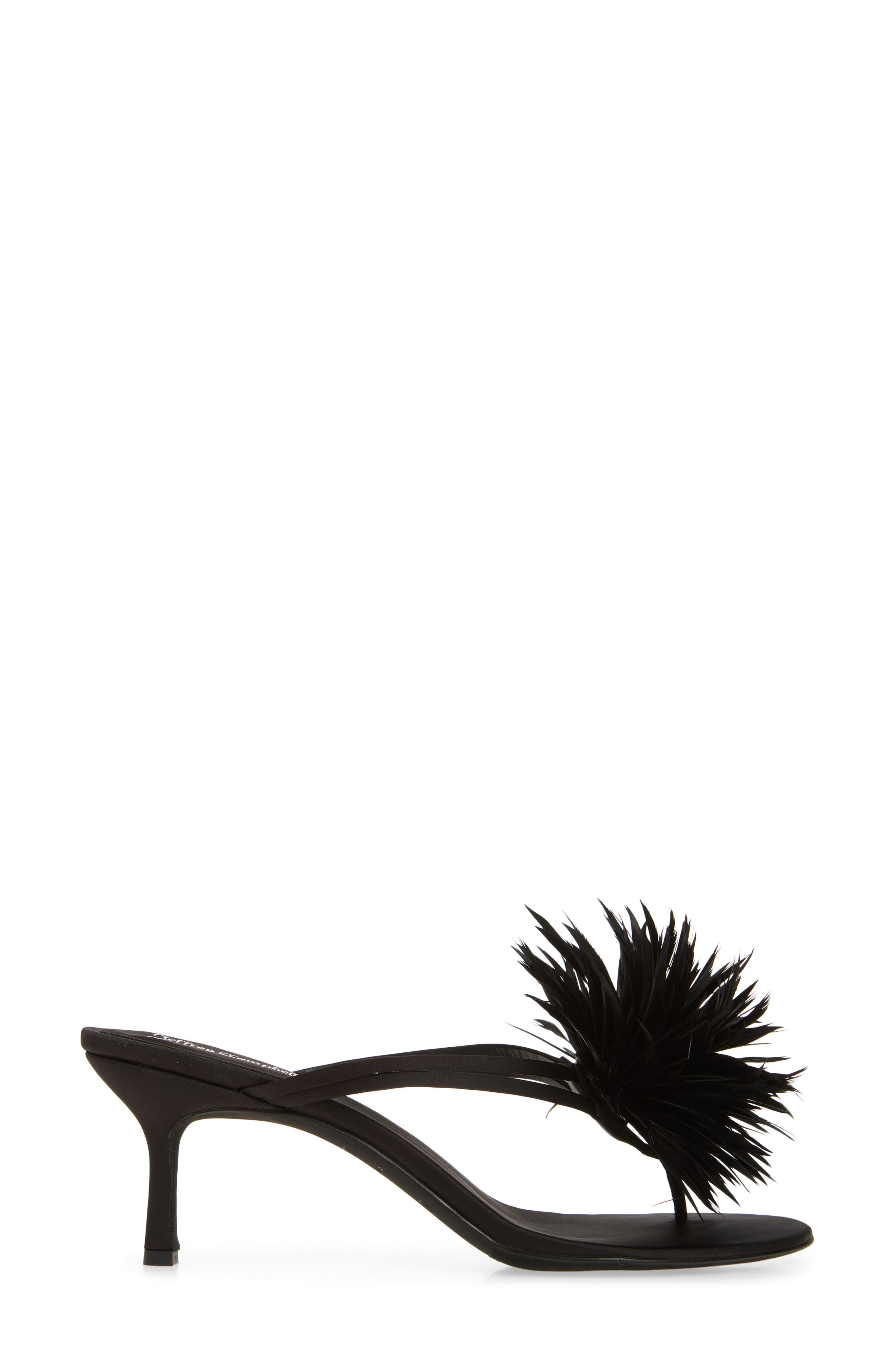 Jeffrey Campbell Firework Feather Sandal, Alternate, color, Black Satin