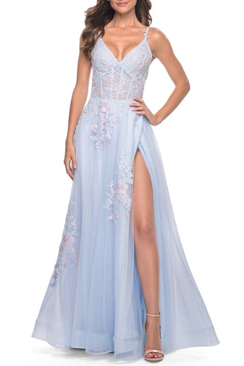 A-Line Tulle Prom Dress with Scattered Lace Applique