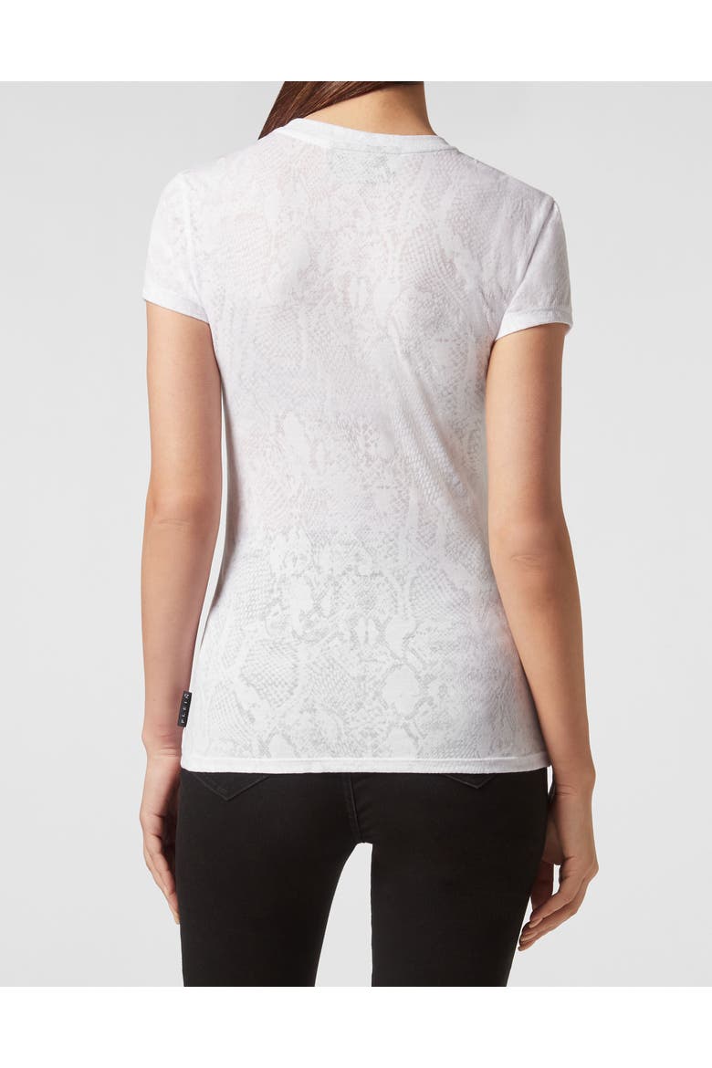 T-Shirt Round Neck Skull Women, Alternate, color, white