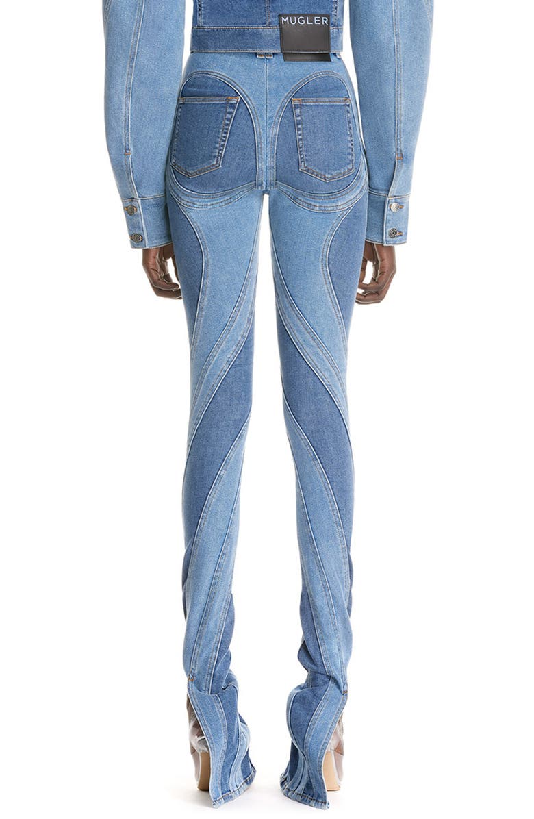MUGLER Spiral High Waist Denim & Tech Jersey Skinny Jeans, Alternate, color,