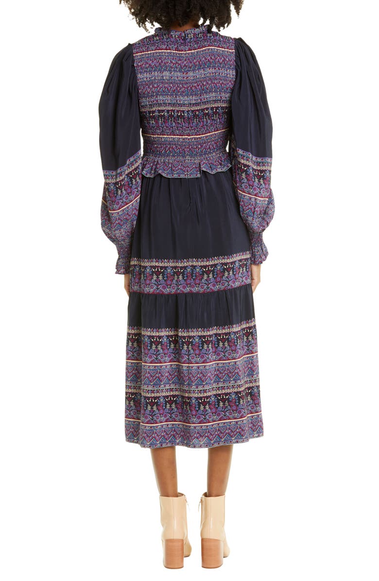Sea Adella Long Sleeve Silk Midi Dress, Alternate, color,