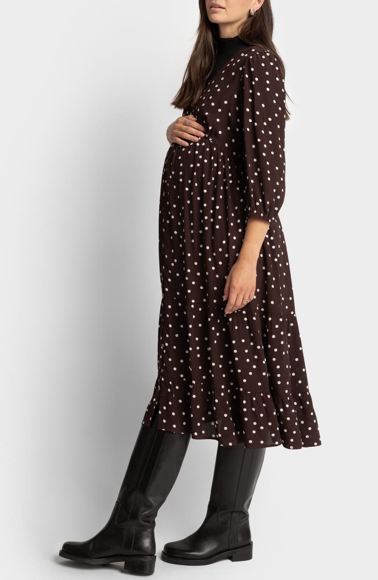 Seraphine Polka Dot Maternity/Nursing Midi Dress, Alternate, color, 
