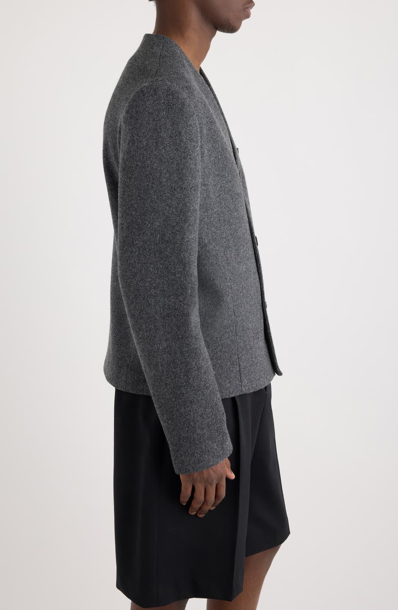 Jacquemus La Veste Sera Fitted Collarless Virgin Wool Blend Blazer, Alternate, color, Dark Grey
