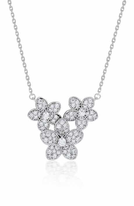 SUZY LEVIAN Trio of Flowers Cubic Zirconia Pavé Station Necklace