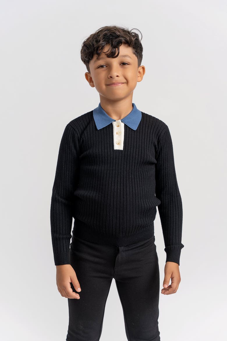 Multi Polo Rib Sweater, Alternate, color, Black