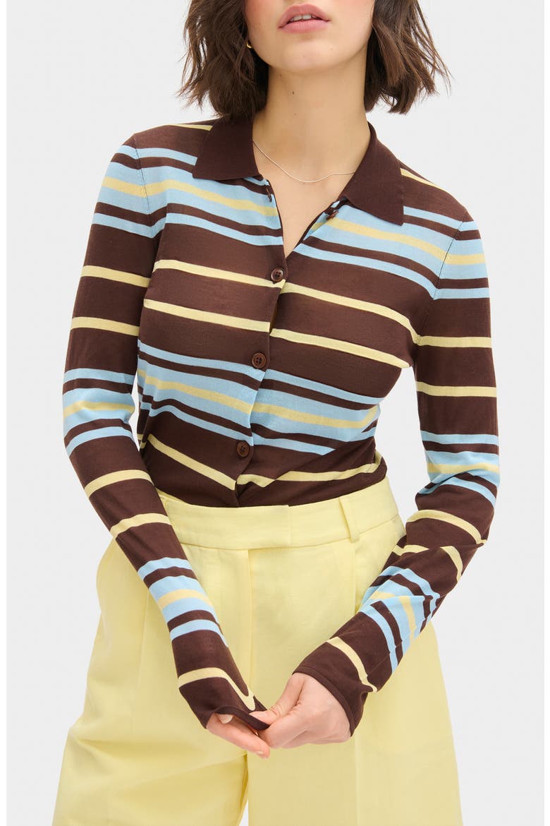 Sue Ellen Stripe Button-Up Top, Main, color, BROWN STRIPE