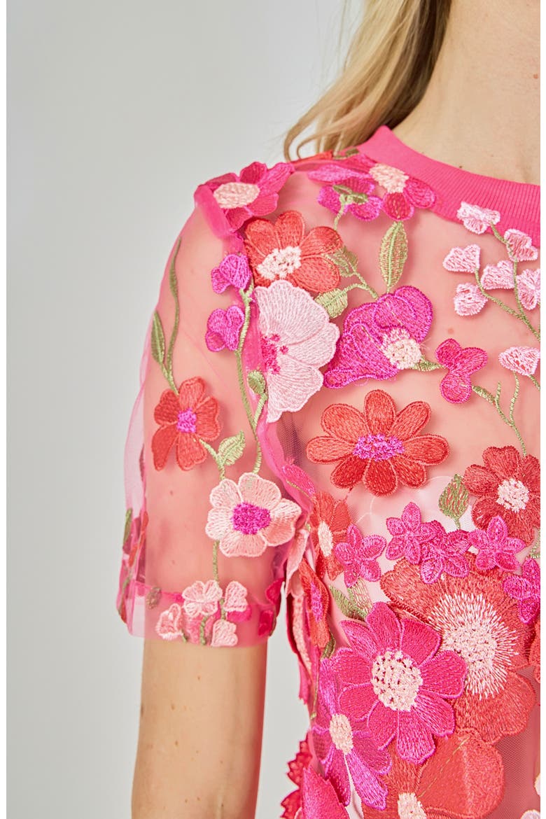 Floral Embroidered Appliqué Organza Top, Alternate, color, FUCHSIA