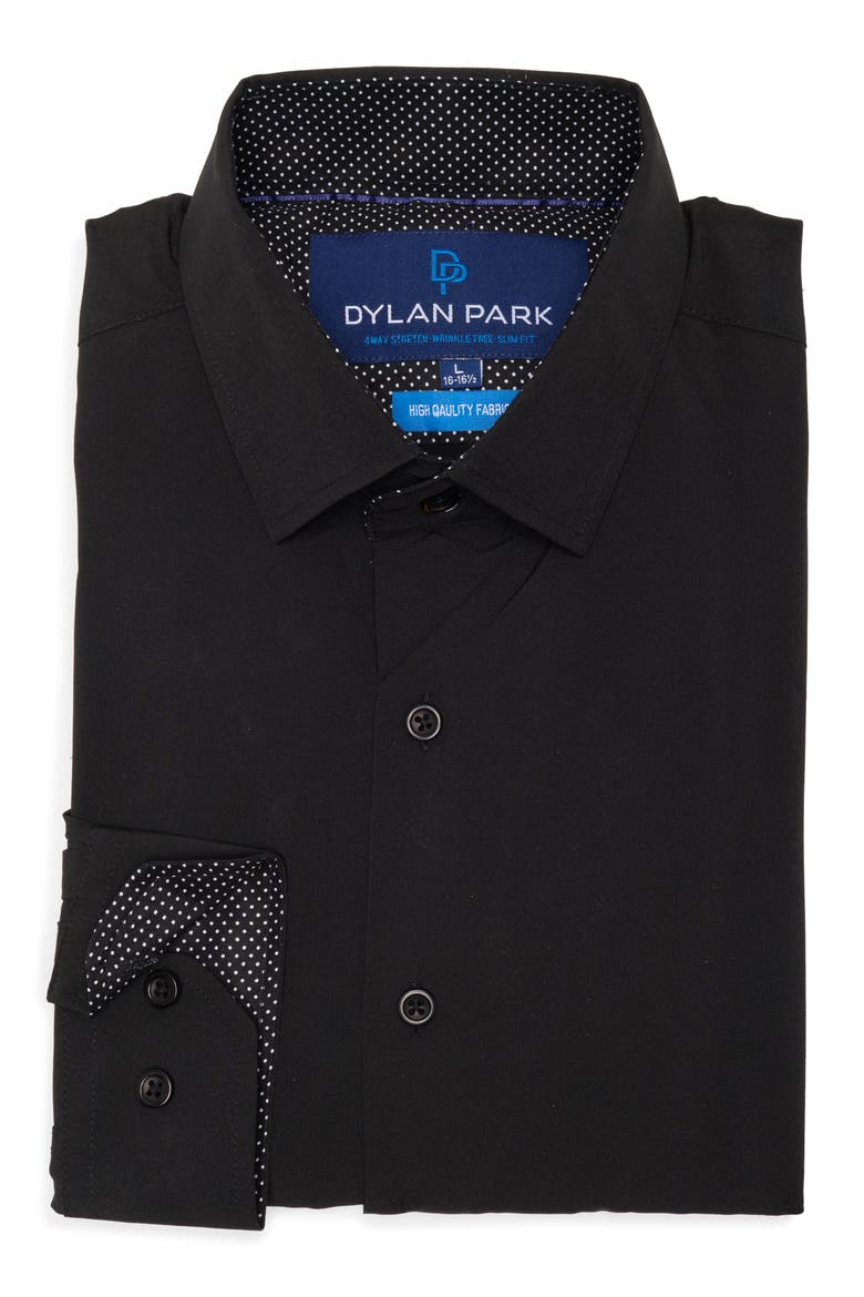 Slim Fit Perfect Stretch Long Sleeve Button Down Shirt, Main, color, BLACK
