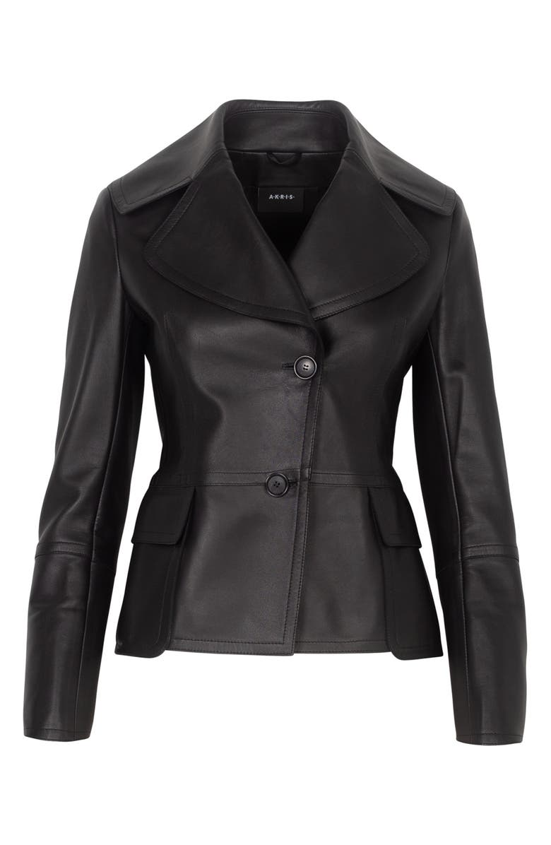 Akris Exaggerated Lapels Leather Jacket, Alternate, color,