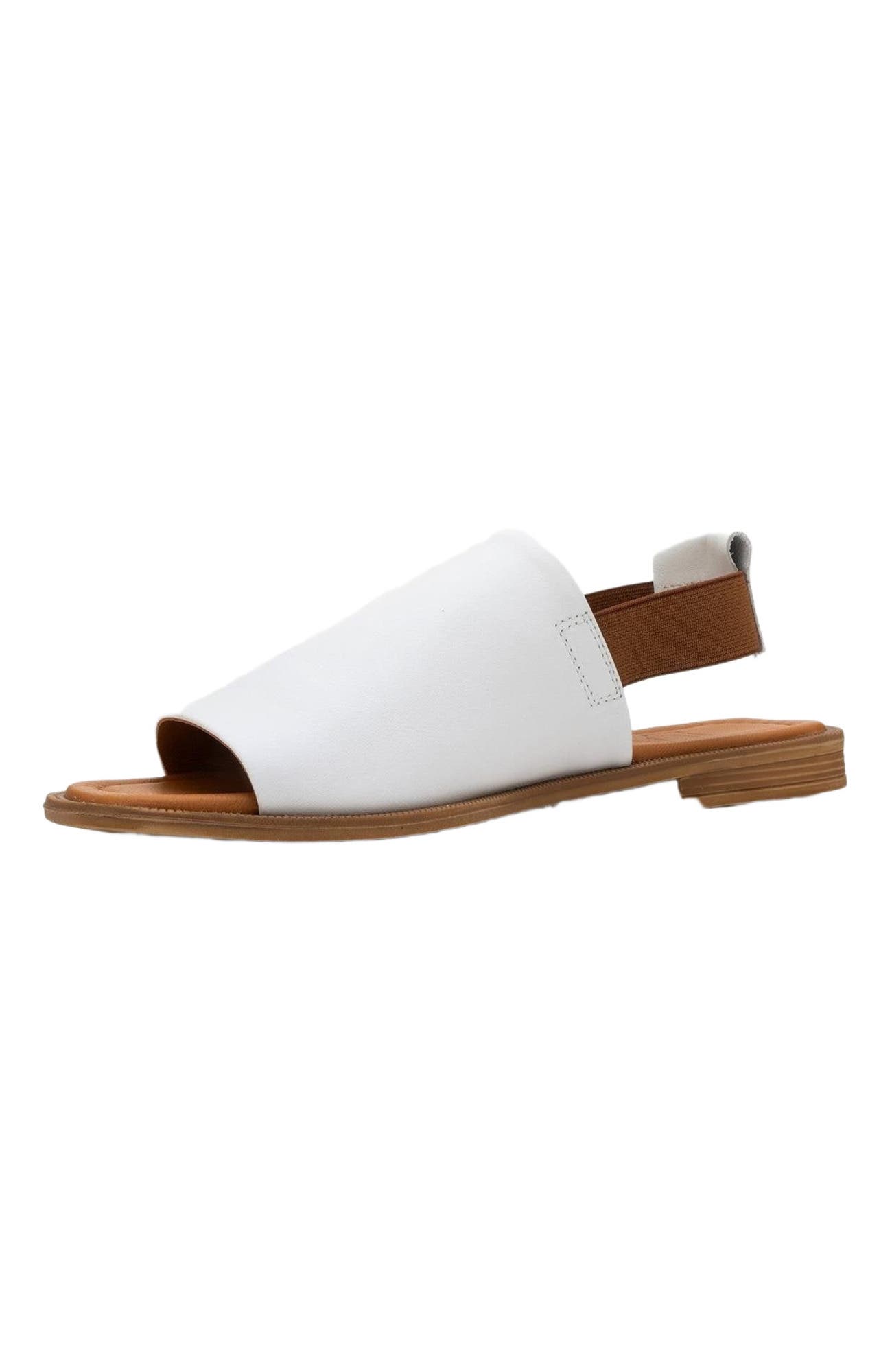 Forever & Always Shoes Fuela Leather Elastic Flat Sandals, Alternate, color, White Leather