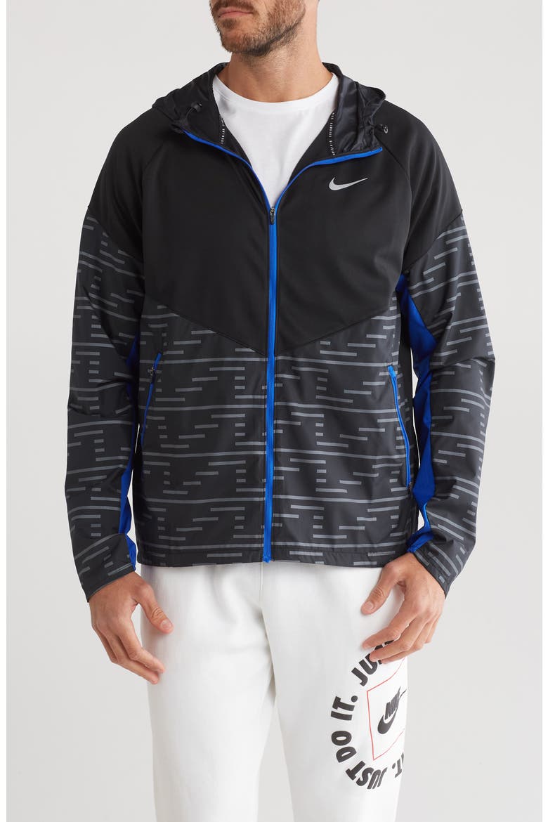 Miler Repel Running Jacket, Main, color, BLACK/ HYPER ROYAL/ REFL SILV