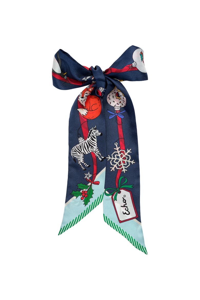 Ornament Collection Silk Ribbon Scarf, Alternate, color, Navy