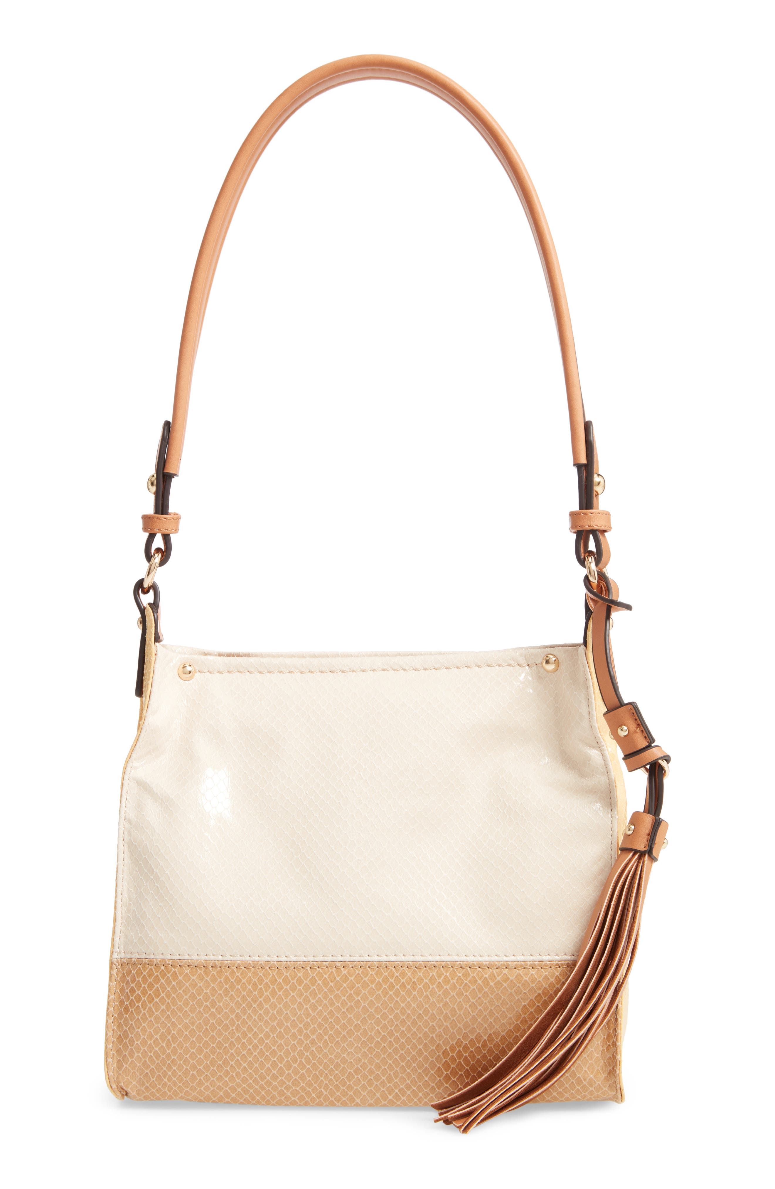 Colorblock Faux Leather Mini Hobo Bag, Main, color, NATURAL COMBO