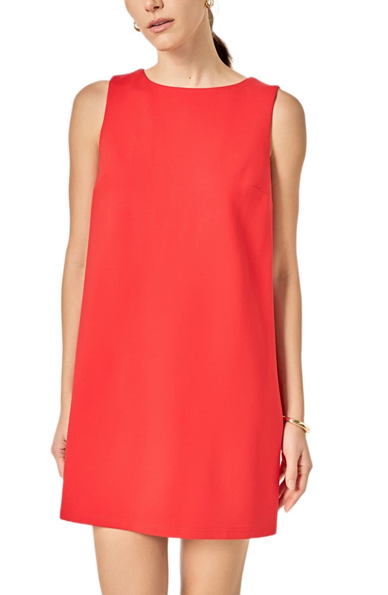 English Factory Bow Detail Sleeveless Stretch Shift Dress, Alternate, color, Red