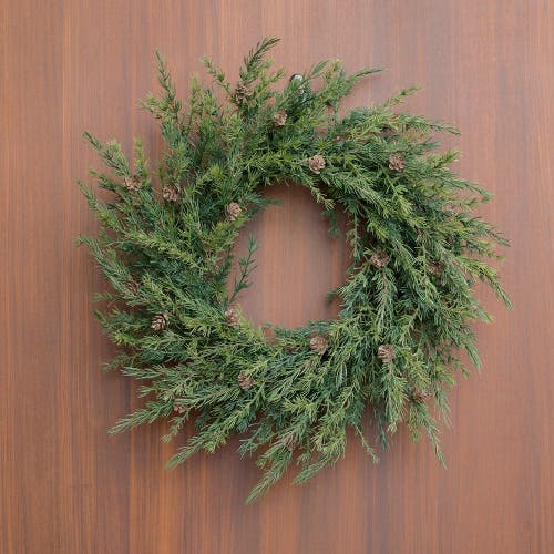 Cg Hunter 28" Artificial Pine Wreath With Pinecones In Green
