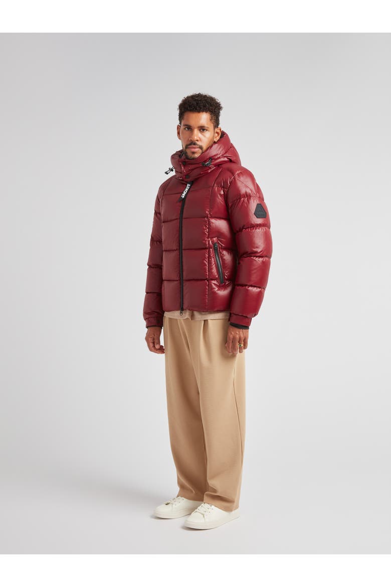 EZ Boxed Hooded Racer Puffer Jacket, Alternate, color, DARK CRANBERRY/BLACK