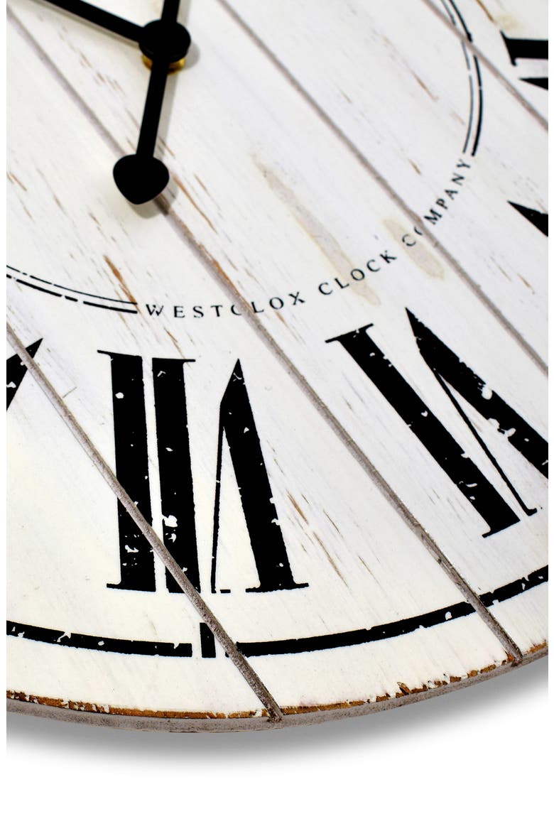 Washed Wood Wall Clock, Alternate, color, WHITE