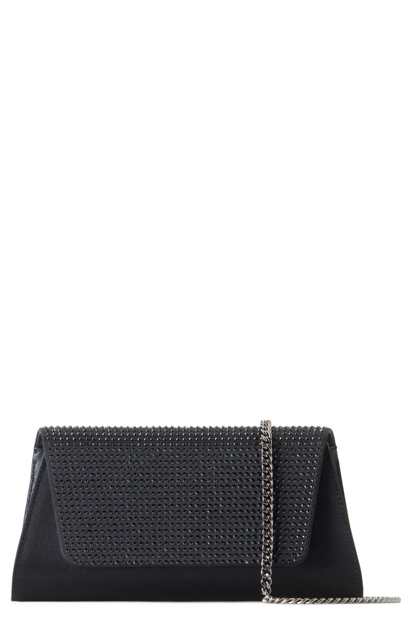 Akris Anouk Crystal Embellished Silk & Leather Clutch, Main, color, Black
