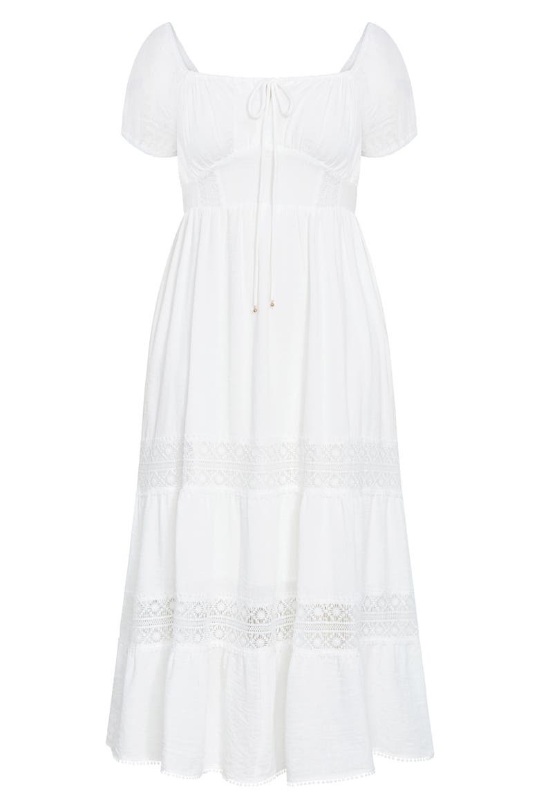 Haven Lace Inset Puff Sleeve Midi Dress, Alternate, color, IVORY