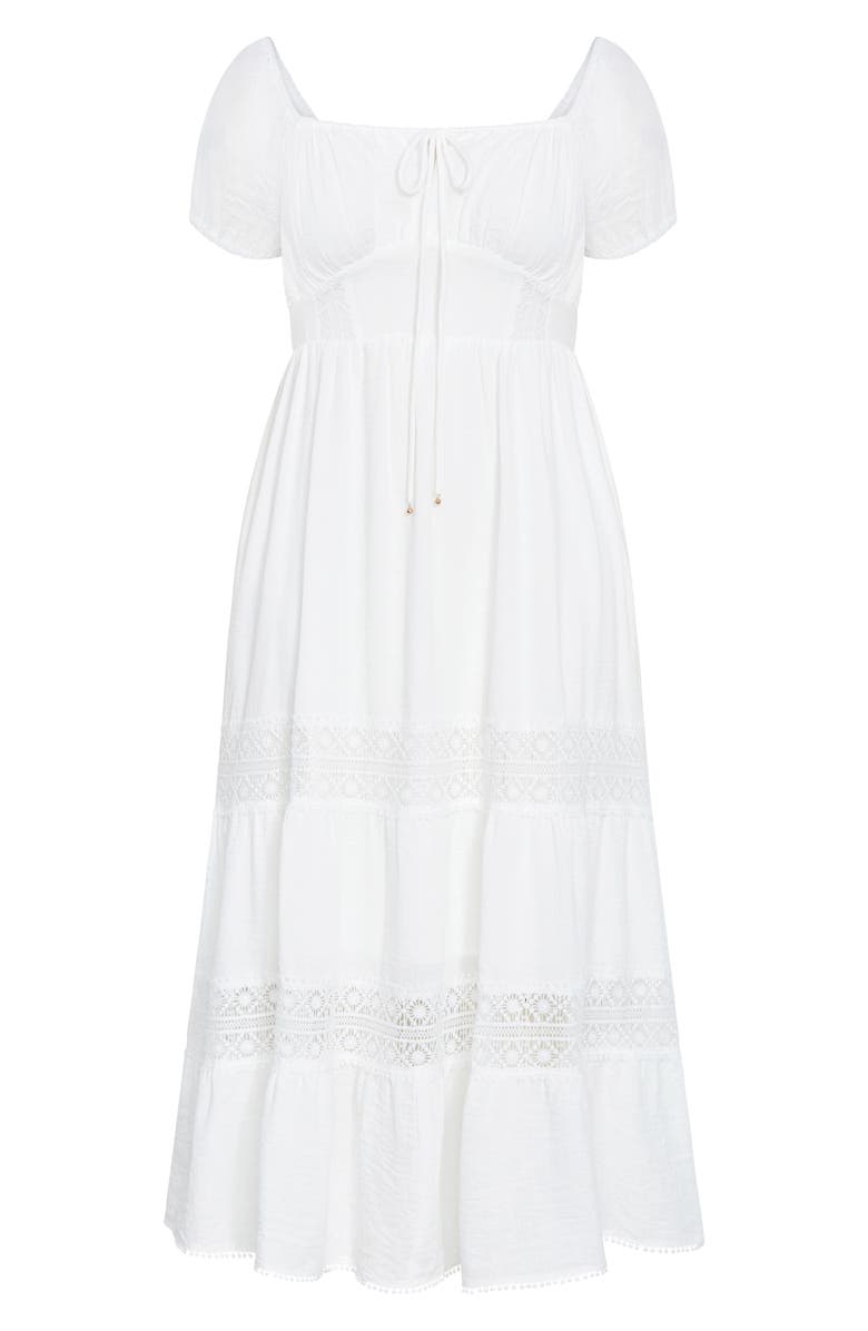 City Chic Haven Lace Inset Puff Sleeve Midi Dress, Alternate, color, Ivory