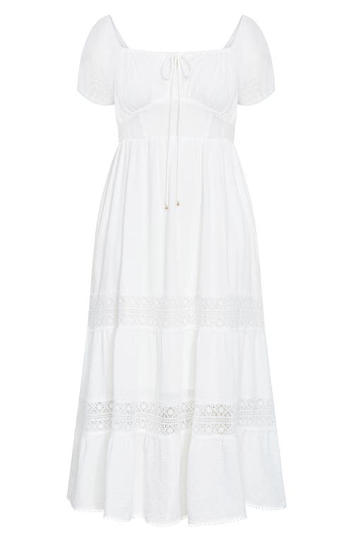 City Chic Haven Lace Inset Puff Sleeve Midi Dress In White