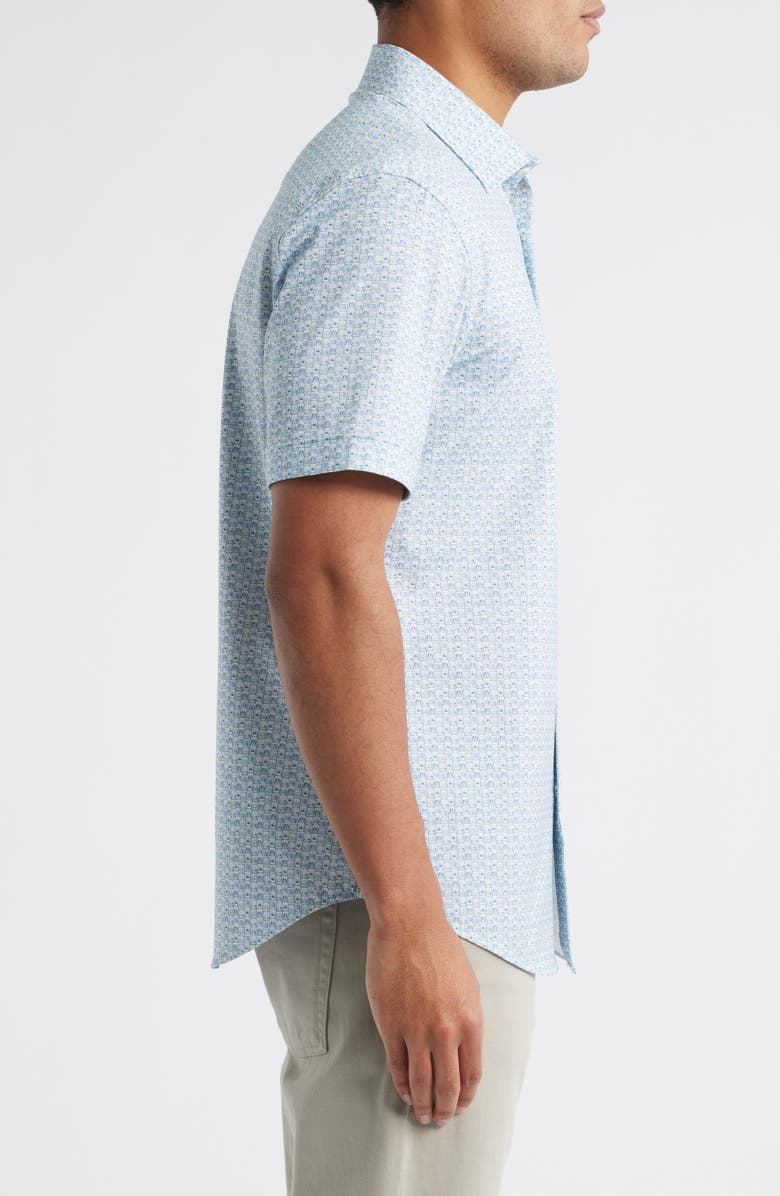 Bugatchi Miles OoohCotton<sup>®</sup> Geo Print Short Sleeve Button-Up Shirt, Alternate, color, Mint