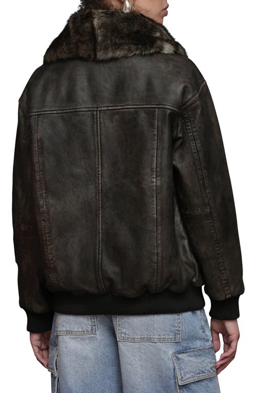 Avec Les Filles Oversize Leather Bomber Jacket With Genuine Shearling Collar In Black