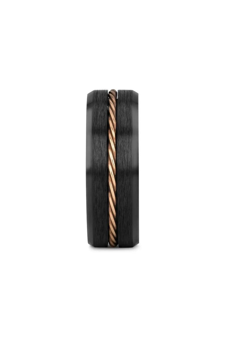 ADELARD Braided Cable Tungsten Wedding Band Brushed Center with Polished Beveled Edges, Alternate, color, Black / Rose Gold 8mm