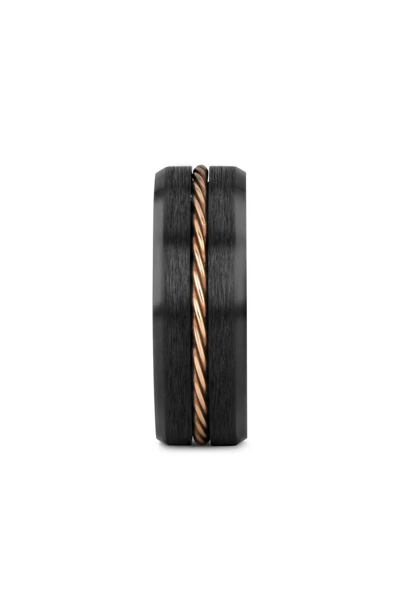 Larson Jewelers ADELARD Braided Cable Tungsten Wedding Band Brushed Center with Polished Beveled Edges, Alternate, color, Black / Rose Gold 8Mm