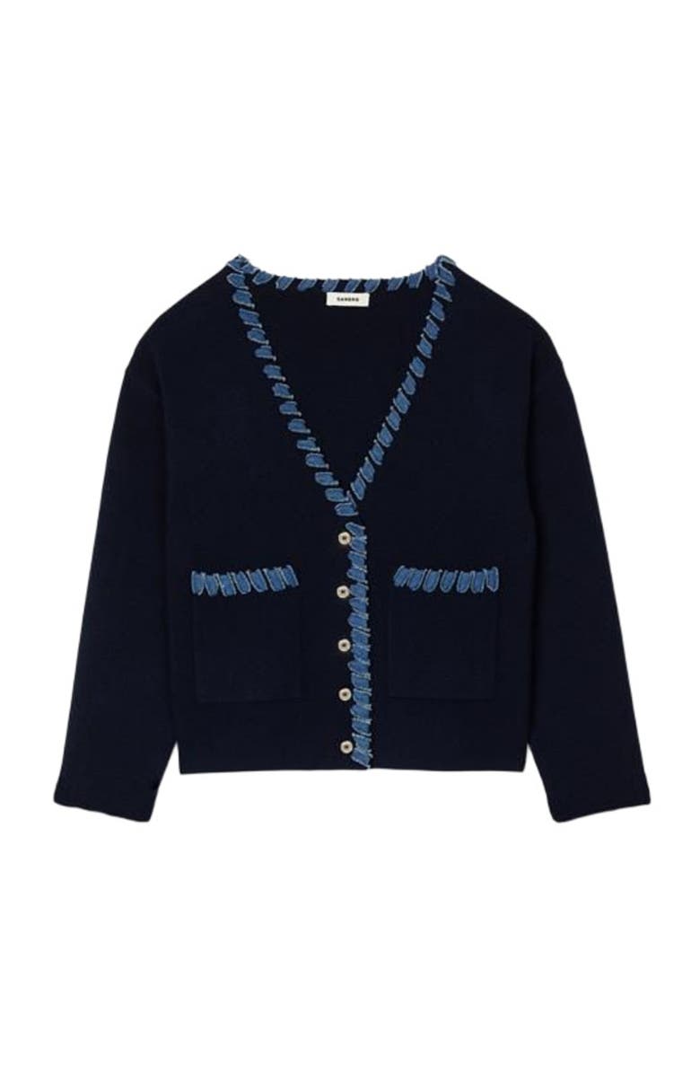 SANDRO Cardigan with denim details, Alternate, color, 
