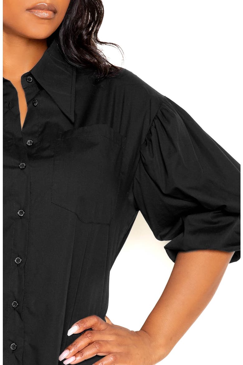Puff Sleeve Cotton Blend Button-Up Shirt, Alternate, color, BLACK
