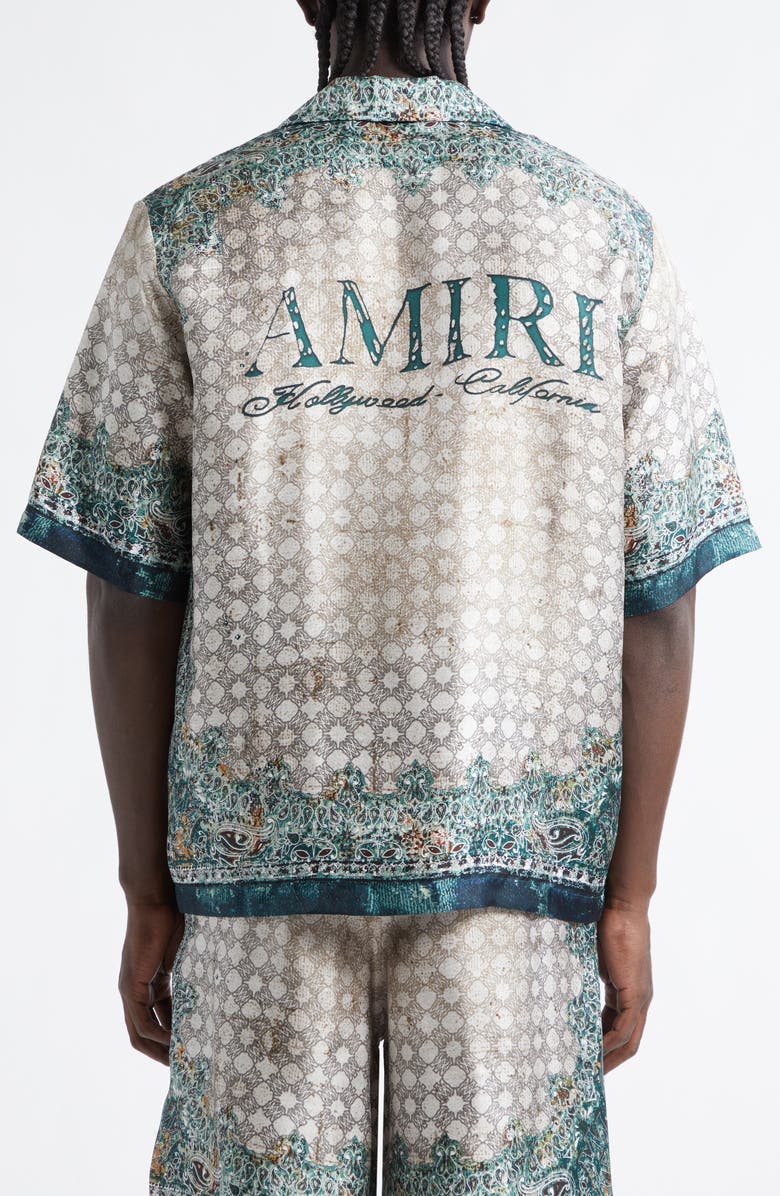 AMIRI Monogram Bandana Print Silk Bowling Shirt, Alternate, color, Multi Archived