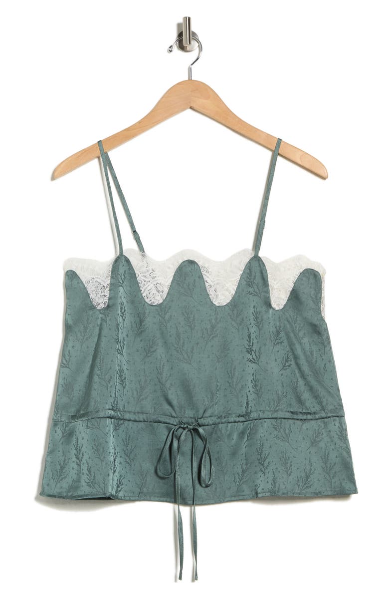 NSR Scalloped Lace Trim Satin Camisole, Main, color, Light Green