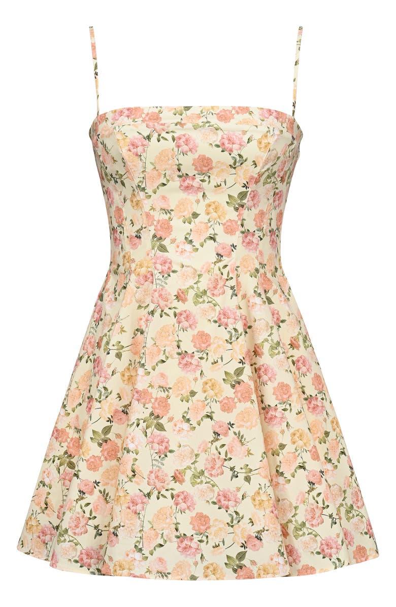 HOUSE OF CB Dolly Rose Print Stretch Cotton Fit & Flare Minidress, Alternate, color, Warm Rose Print