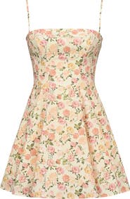 HOUSE OF CB Dolly Rose Print Stretch Cotton Fit & Flare Minidress