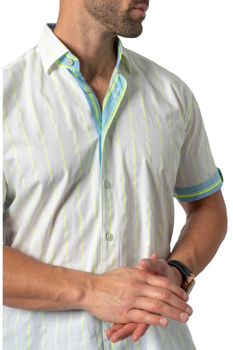 Galileo Fluo Short Sleeve Cotton Button-Up Shirt, Alternate, color, WHITE