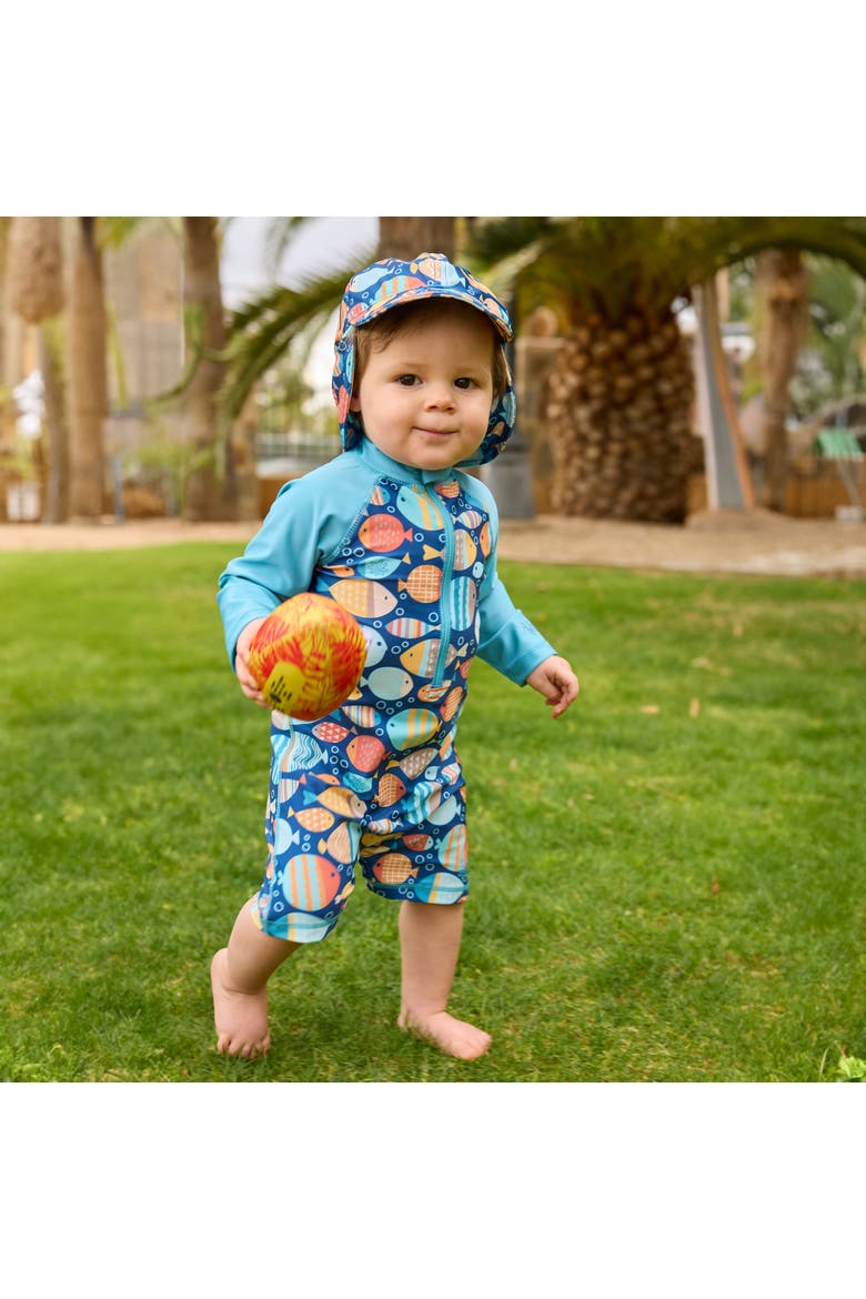 Long Sleeve Swim Romper, Alternate, color, Fish Parade
